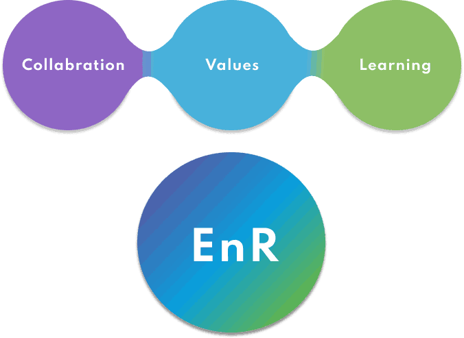 Three circles with the words enr, collaboration, collaboration and collaboration